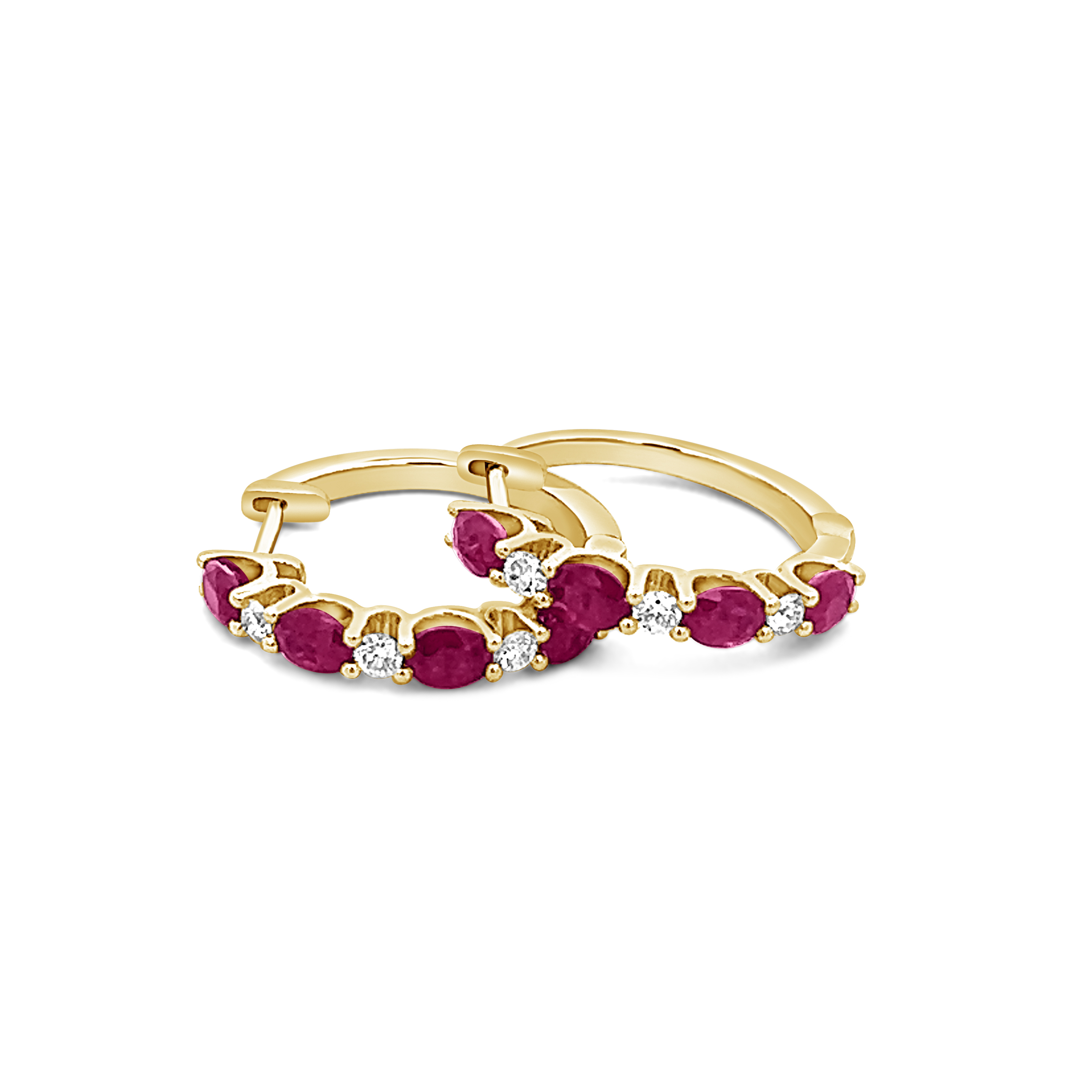 OVAL RUBY AND ROUND DIAMONDS HOOPS